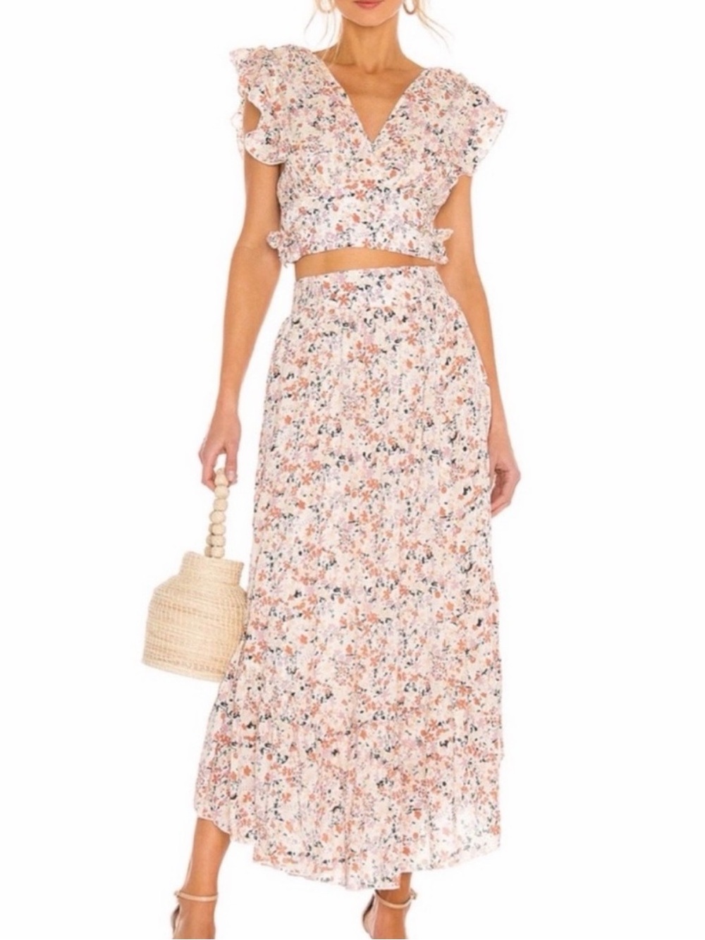 Free People crop top skirt  Set Ivory Combo XS
